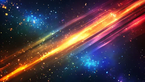 Radiant light streaks slice through vibrant starfield cosmos