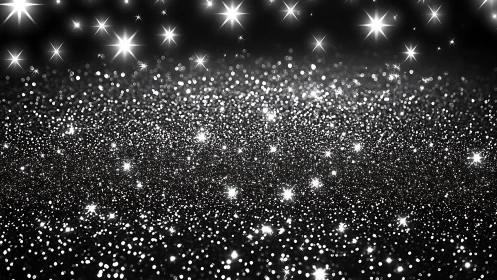 Silver glitter surface reflects bright starry light field