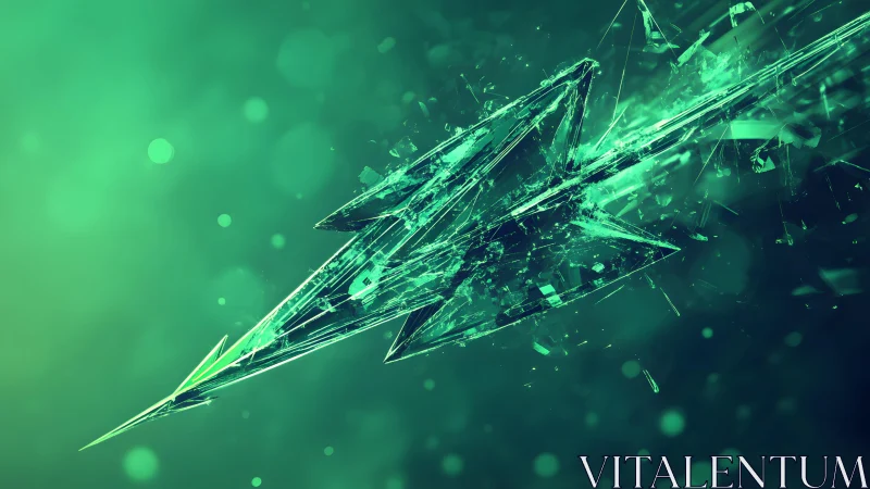 Abstract Shattered Glass Arrow in Vibrant Green Digital Art.