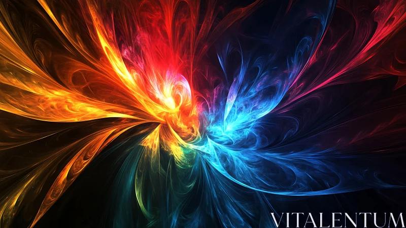 Fractal energy burst in vivid red, blue and orange hues.