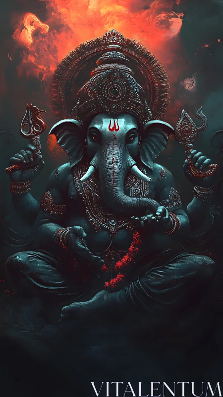 Divine Ganesha digital portrait under blazing cosmic aura.
