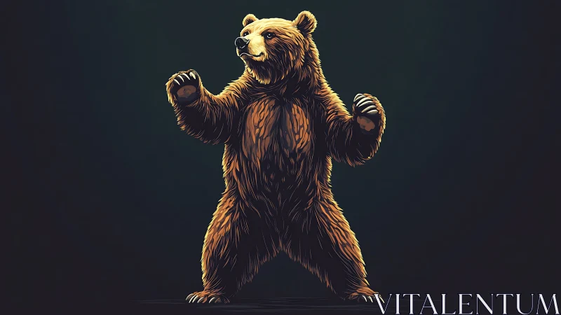 Playful standing bear stretches tall with bold, warm fur