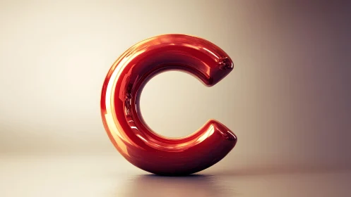 Glossy red 3D letter C on neutral background, modern digital art.