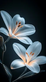 Luminescent Lilies with Peach Stamens Against Deep Teal Background.