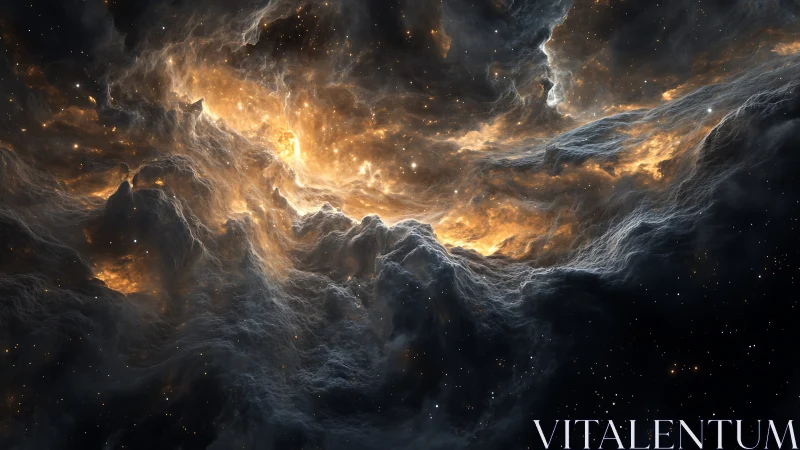 Turbulent cosmic nebula glows with dense golden plasma