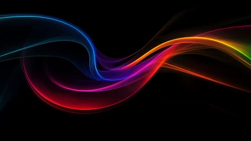 Colorful light wave arcs on dark abstract background.