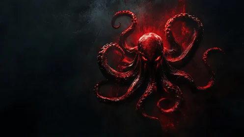 Crimson deep sea creature glows with eerie swirling power