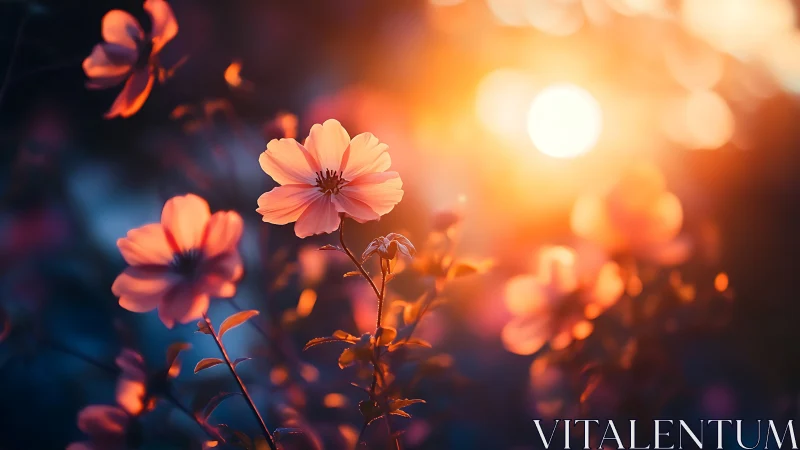 Coral Blooms Ignite the Twilight. Golden Hour Petals Alight.