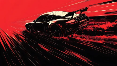 Sleek sports car slices through bold red speed trails