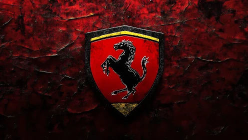 Prancing horse heraldic emblem centered on textured red field