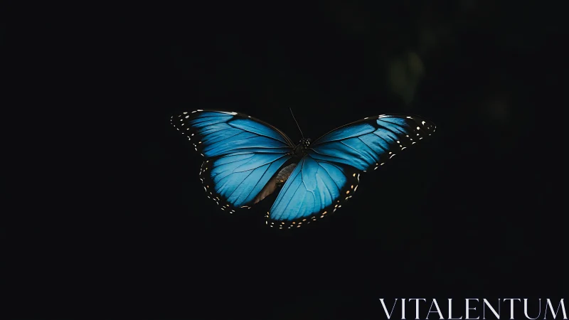 Isolated blue morpho butterfly on low-key optical background.