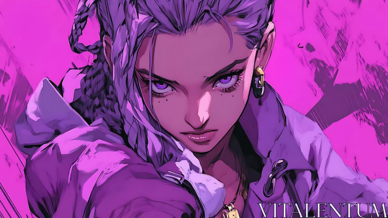 Purple lit anime fighter stares forward with intense focus