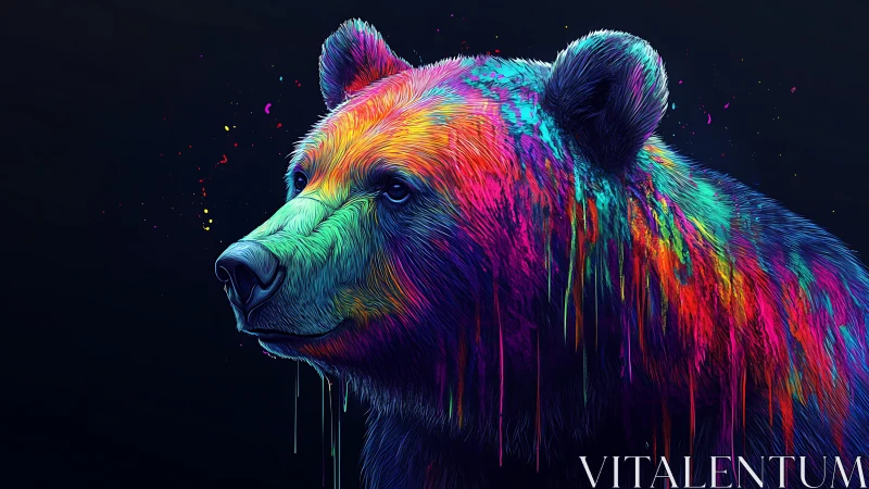 Chromatic bear portrait rendered in neon dripping digital strokes