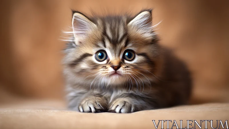Precious Fluffy Kitten with Bright Blue Eyes Gazing Warmly
