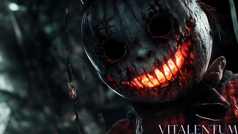 Distressed stitched mask displays internal orange light source