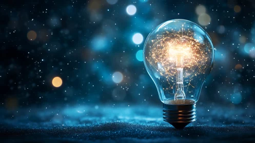 Starlit ideas ignite inside a luminous glass bulb. Period.