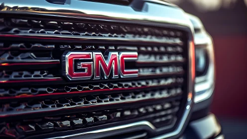 GMC truck grille closeup shows bold chrome emblem detail