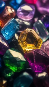Mixed faceted gemstones in close-up arrangement.