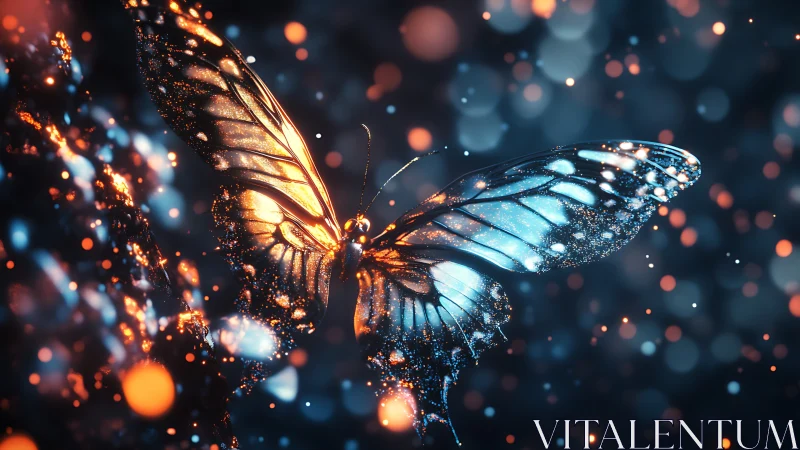 Butterfly with glowing wings rendered in vivid bokeh light