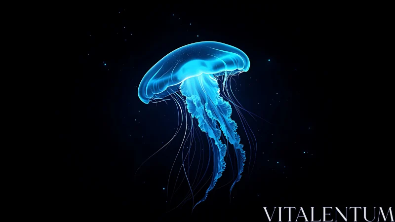 Bioluminescent jellyfish rendered with high contrast neon edge lighting