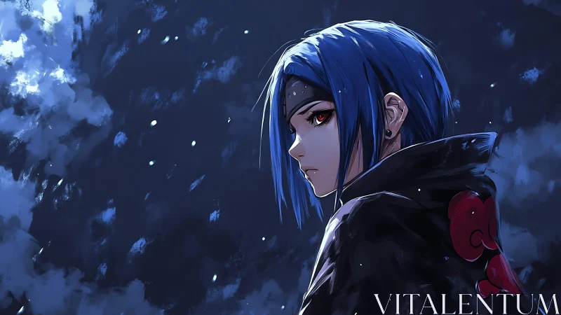 Midnight warrior gazes back with quiet, determined resolve