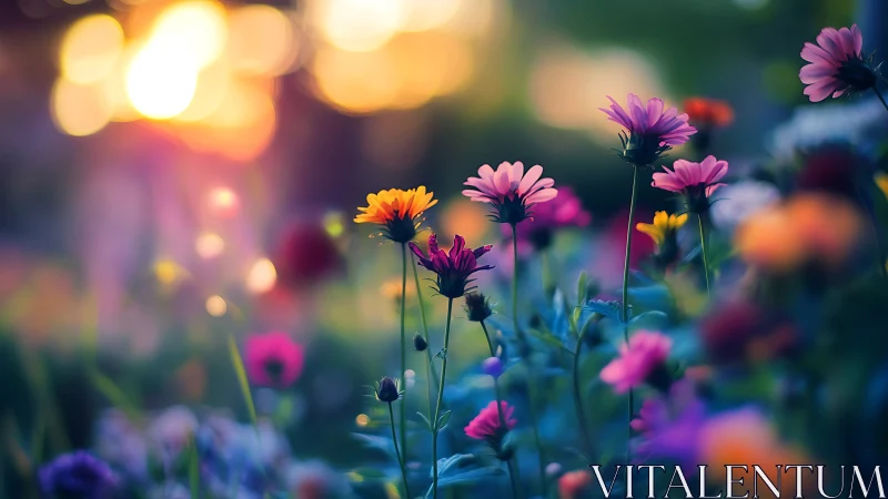Daisies Glowing in Evening Light with Bokeh Background