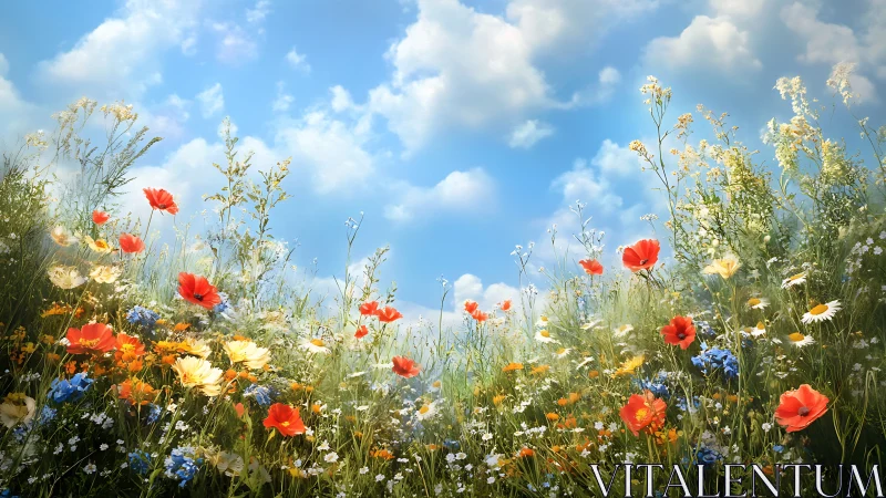 Wildflower Symphony: Where Red Poppies Dance with Sky.