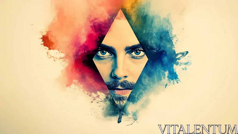 Vivid geometric portrait merges emotion with dual color clouds