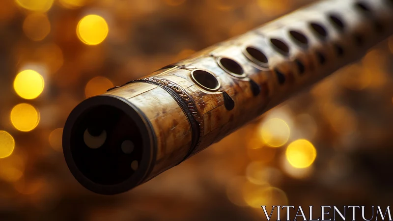 Macro view of worn wooden flute barrel with shallow depth of field