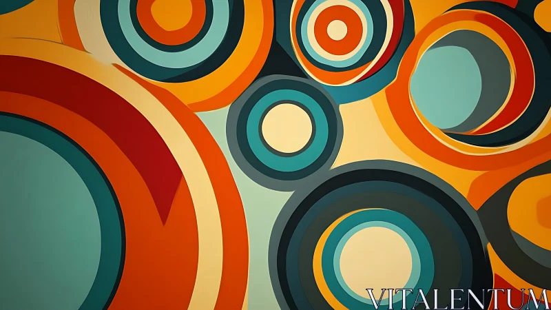 Concentric retro circles deliver bold teal and orange rhythm.