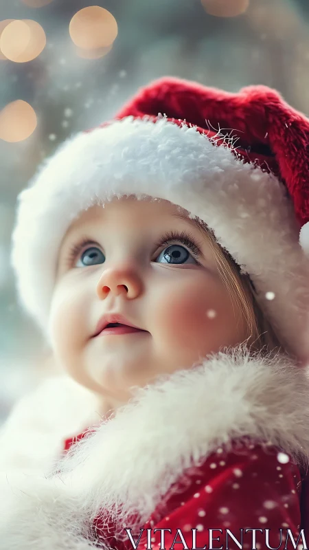 Tiny winter dreamer studies the quiet magic of falling snow