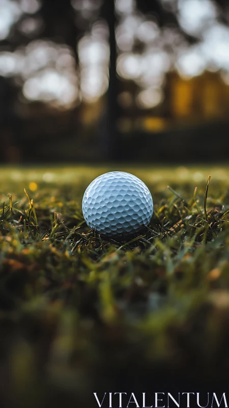 Quiet focus settles on a single golf ball at golden hour