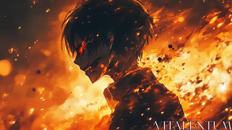 Ember‑crowned silhouette walking through an infernal storm.