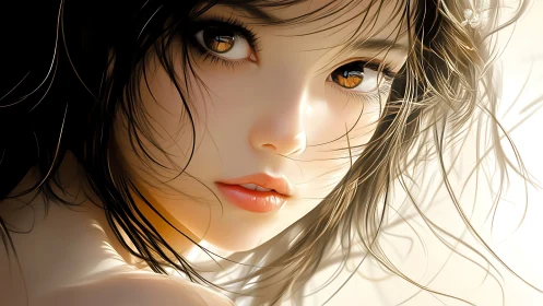 Soft sunlight lingers over a wistful anime girl portrait