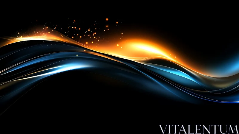 Luminous blue and orange energy waves over black void
