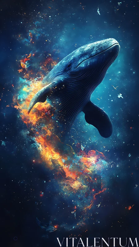 Cosmic humpback whale emerging through nebular fire plume