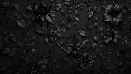Ebony Blooms Dance in Monochromatic Shadows and Stillness.