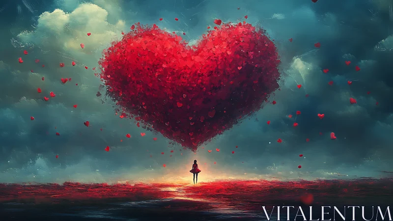 Love Takes Flight: A Soul's Journey Beneath Red Hearts