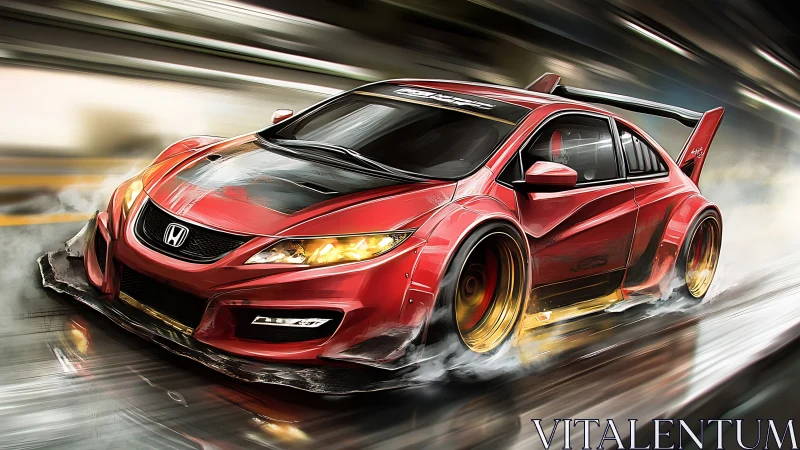 Turbocharged crimson comet slices through neon tunnel curves