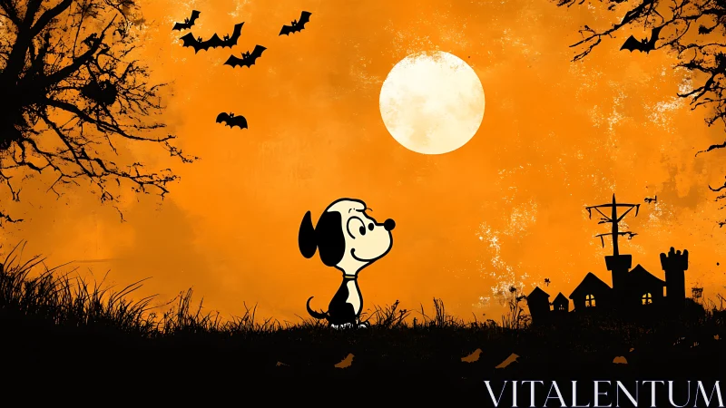 Small curious dog measures the size of a Halloween moon