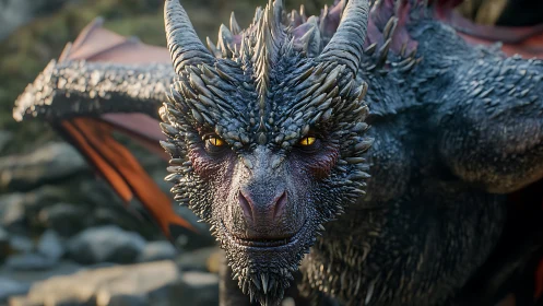 Ember-eyed cliff dragon staring down mortal courage.