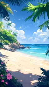 Tropical Coastal Landscape with Layered Depth Rendering and Dynamic Cloud Formation