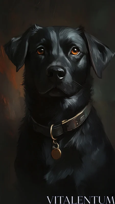 Digital portrait of black Labrador dog with reflective collar