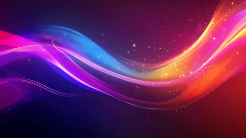 Multicolored light wave ribbons on dark gradient background.