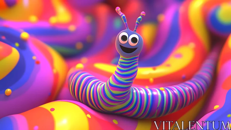 Smiling Cartoon Caterpillar in Vibrant Psychedelic Colors.