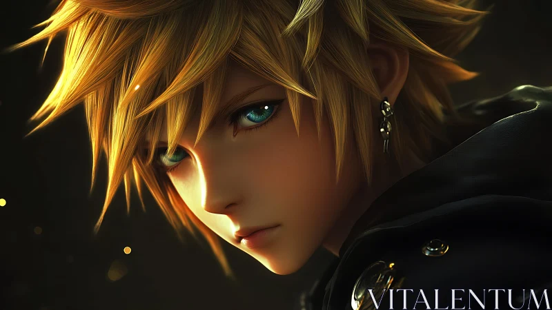 Cinematic close-up of stylized blonde character with volumetric lighting