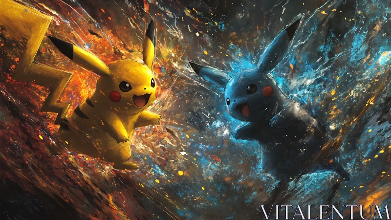 Electric Pikachu duel ignites a fiery blue and gold storm