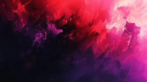 Abstract red and magenta cloud forms over dark gradient field.