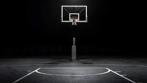 Midnight hoop dreams on a quiet city basketball court.