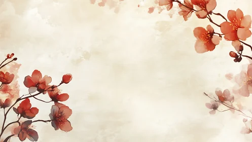 Delicate coral blossoms float across a soft watercolor canvas.